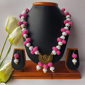 Pink White Cotton Beads Necklace