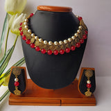 Red Glass Beads and Pearl Choker