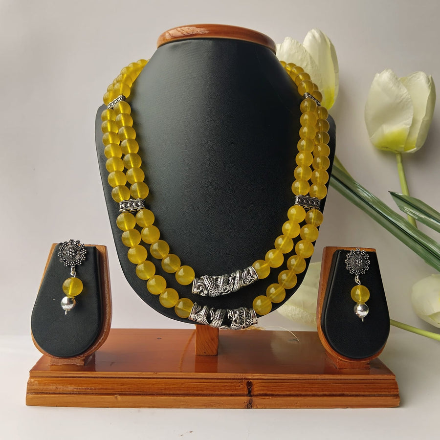 Yellow Glass Beads Double Layer Necklace