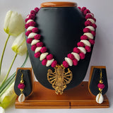 Maroon Cotton Beads Cowrie Shells Necklace