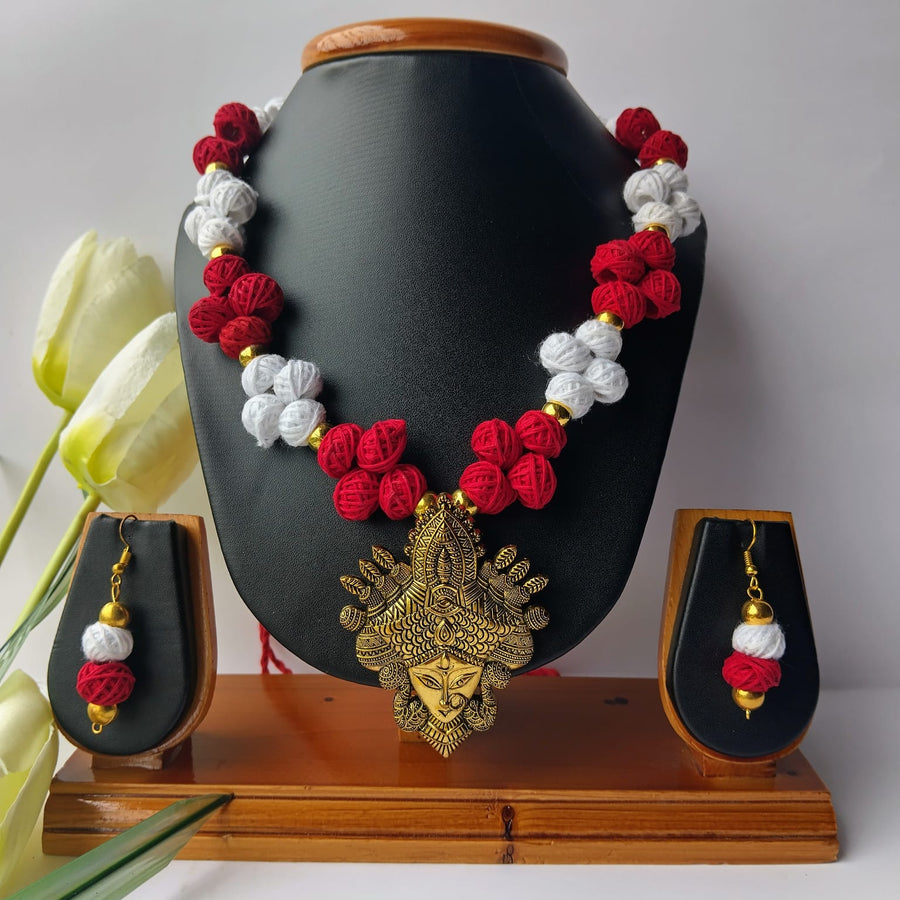 Red White Cotton Beads Necklace