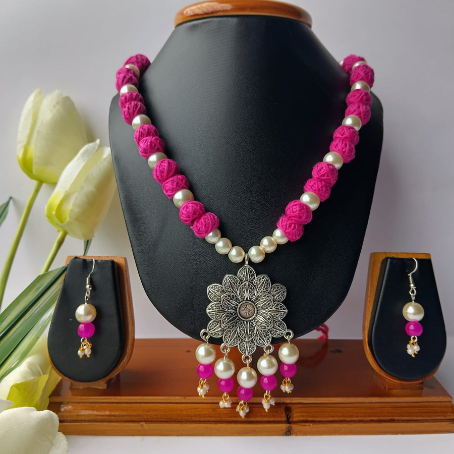 Pink Cotton Beads Necklace