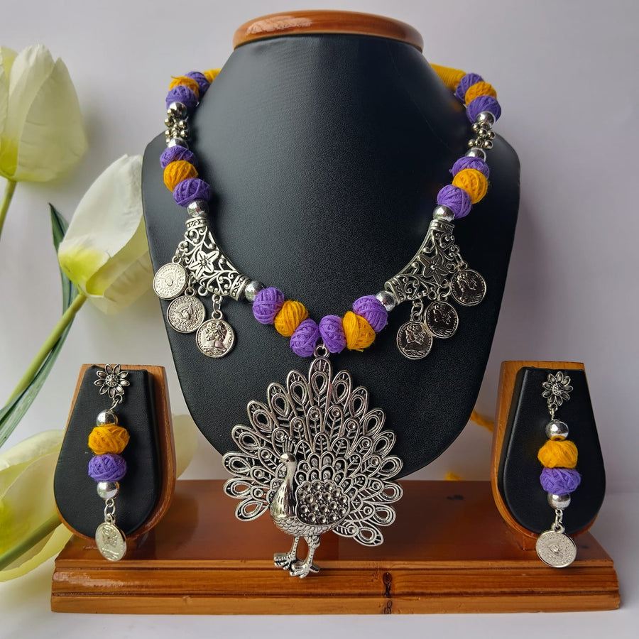 Purple Yellow Cotton Beads Necklace