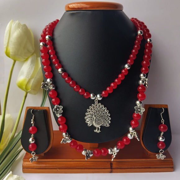 Red Glass Beads Double Layer Necklace