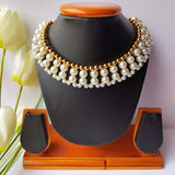 White Pearls & Golden Beads Choker
