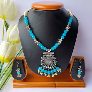 Blue Glass Beads Single Layer Necklace