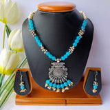 Blue Glass Beads Single Layer Necklace