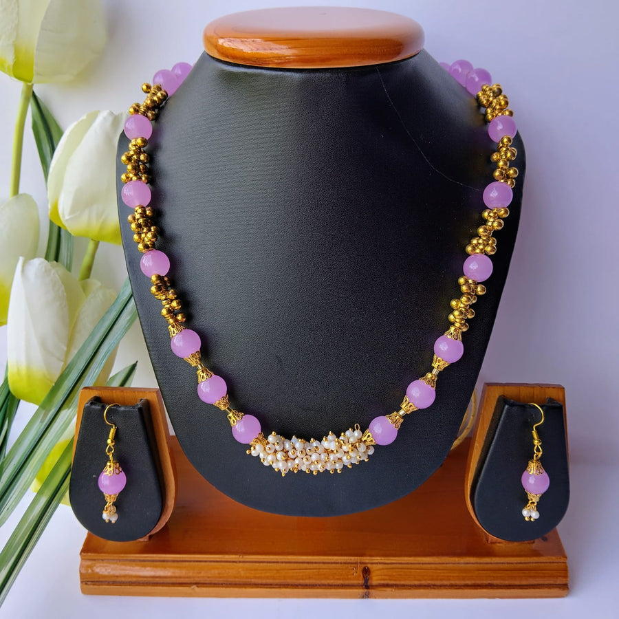Purple Glass Beads Single Layer Necklace with Loreals