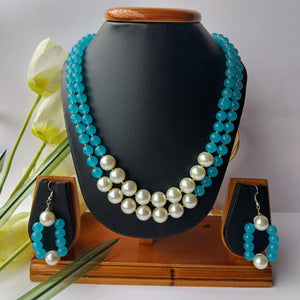 Blue Glass Beads Double Layer Necklace