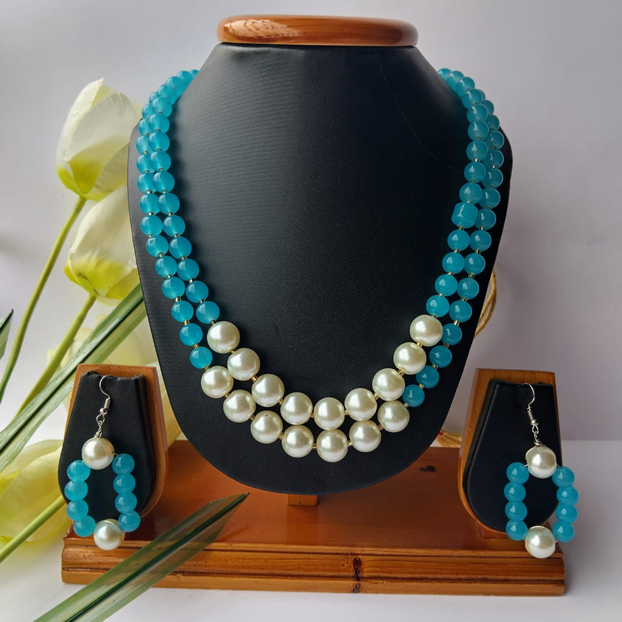 Blue Glass Beads Double Layer Necklace