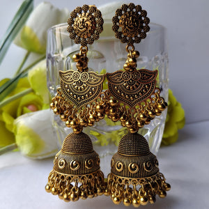Royal Aurelia Grand Golden Oxidised Jhumka