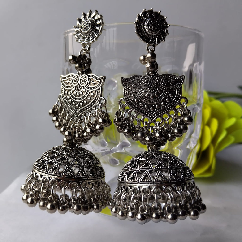 Devi Roop Medium Silver Oxidised Jhumka