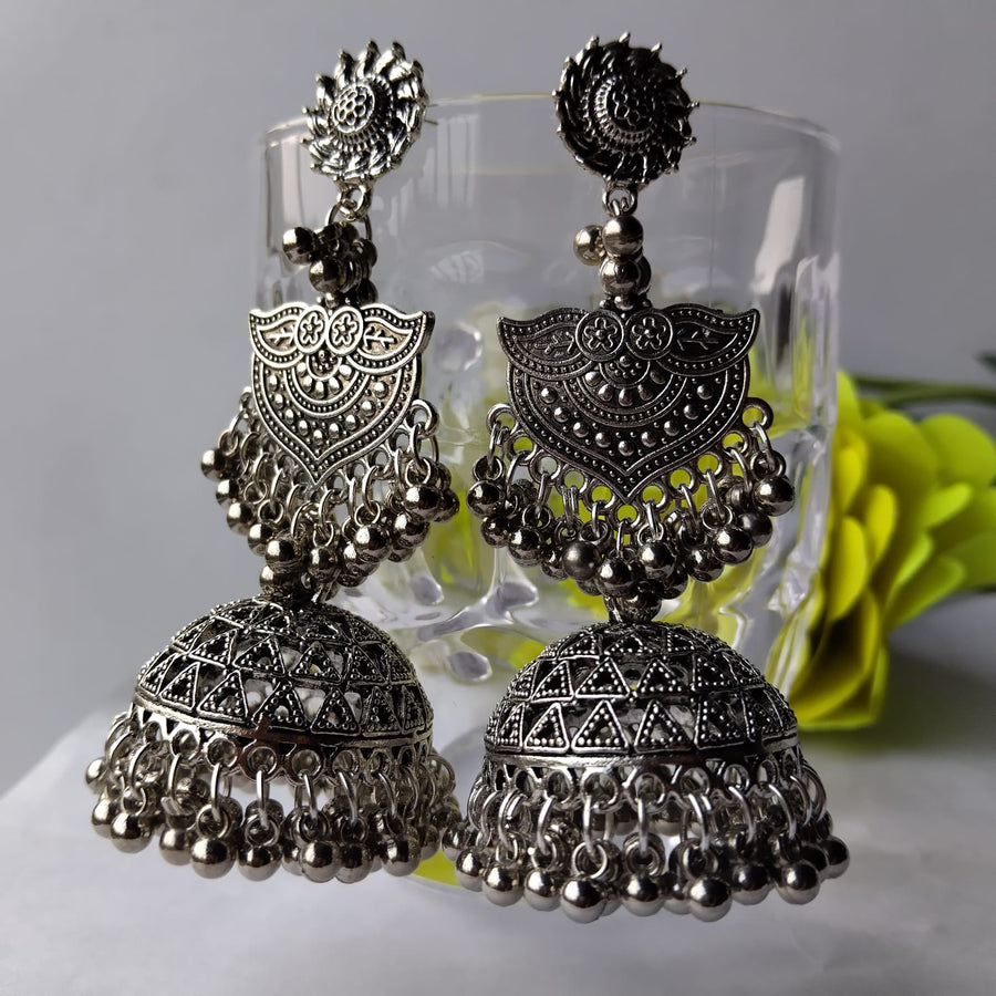 Devi Roop Medium Silver Oxidised Jhumka