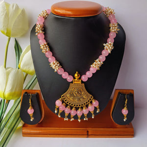 Baby Pink Glass Beads Single Layer Necklace